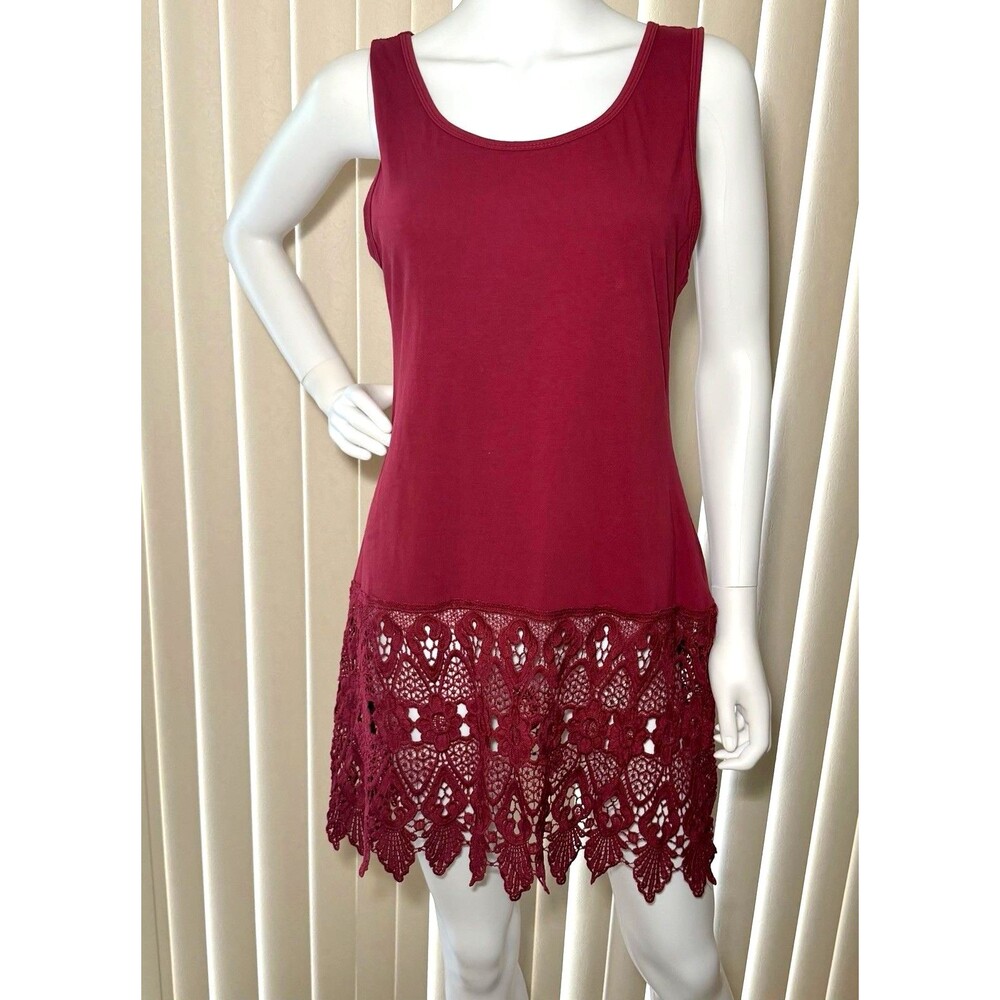 Pretty Angel XL Burgundy Crochet Lace Hem Tunic Tank Top Boho Floral